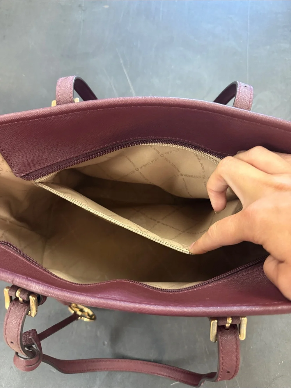 Michael Kors Wine Saffiano Tote with Gold Accents